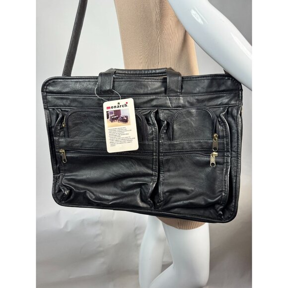Monarch Black Leather Look Business Briefcase With Multiple Zippered Pockets & A - Picture 4 of 16